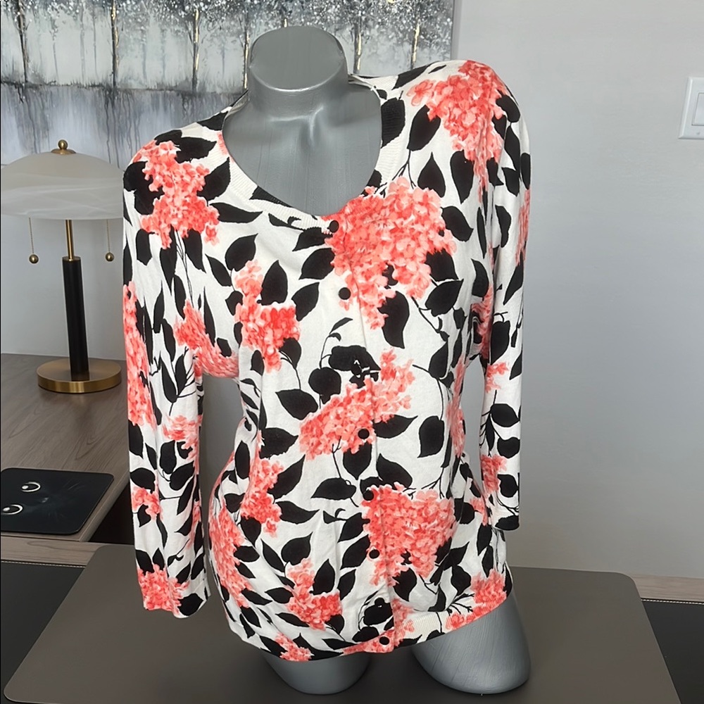 Talbots Pink Fitted 3/4 Sleeve Cardigan Sweater